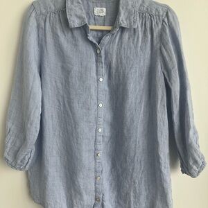 Sigrid Olsen Light Blue Linen Button-Down Shirt